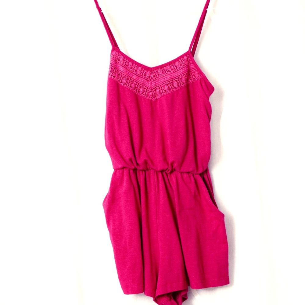 Magenta Pink Cotton Romper Playsuit w/ Pockets | Size XS